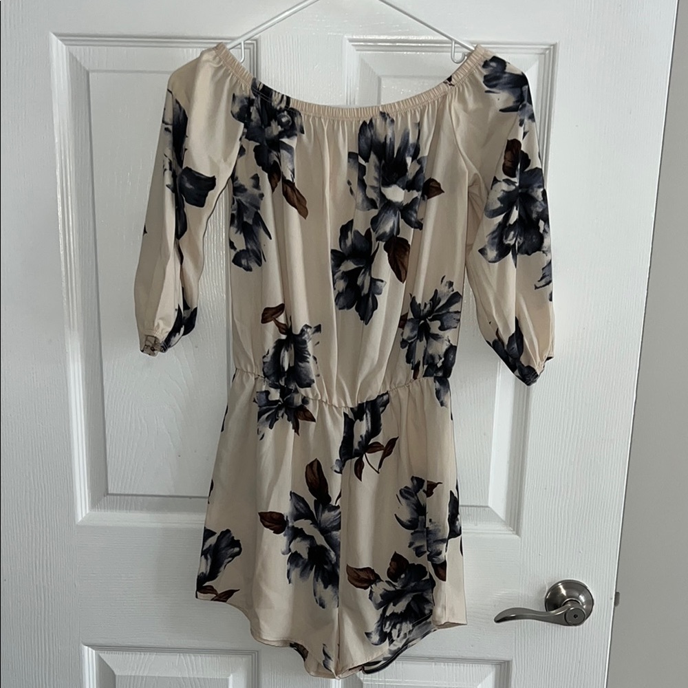 Blue Blush Off The Shoulder Floral Romper Small